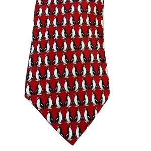 Beaufort | Tie Rack Red Penguin Print 100% Silk Vintage Tie, Italy, 3.75”